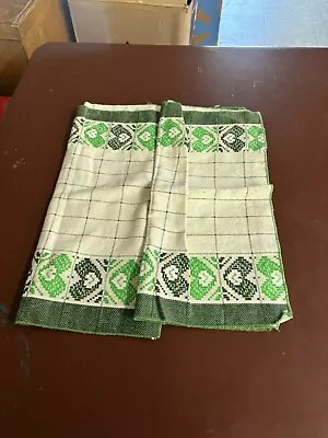 2 Vintage Cotton Linen Kitchen Dish Tea Towels MCM Boho Printed Hearts Green Geo • $7