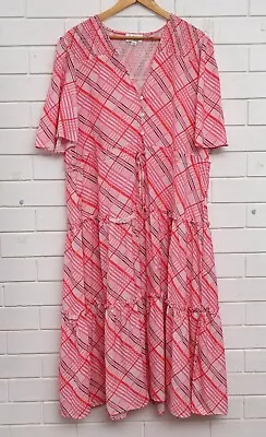 Women's Feather + Noise Pink Patterned Short Sleeve Maxi Dress Size 14 • $27