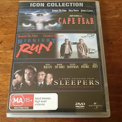 Robert DeNiro Collection Cape Fear Sleepers Midnight Run DVD R4 Like New!  • $21.30