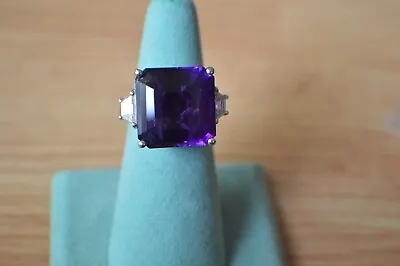 20.75ct Premium Moroccan Amethyst /Moissanite Ring Platinum Over Fine Silver  8 • $149.94