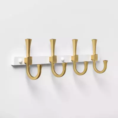 2 Pack Threshold 18  Flared J Hook Rail Brass/White Wall Hooks New In Box • $35.99