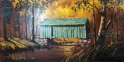 Lee Reynolds Van Gaard Original Large Mid-century Oil On Board Covered Bridge  • $146