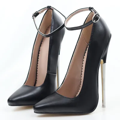 7 Inch Stiletto Sexy Pointed Toe Ankle Wraps Studs Metal High Heels Size 5-15 • $73.18