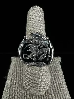 Vintage BGE Sterling Silver Black Onyx Dragon Large Heavy Ring Sz 8.5 • $189.99