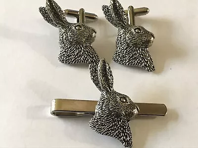 Hares Head Rabbit  Pair Of Cufflinks And Tie Slide Made From English Pewter A43 • $24.87