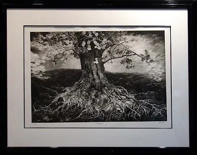 G.H Rothe OAK TREE Rare Black & White Mezzotint Etching Custom Framed Make Offer • $4400