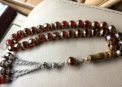 Silver Islam Prayer Worry Beads 33 Gold Color Crystal Tasbih Masbaha Rosary 10mm • $22.90