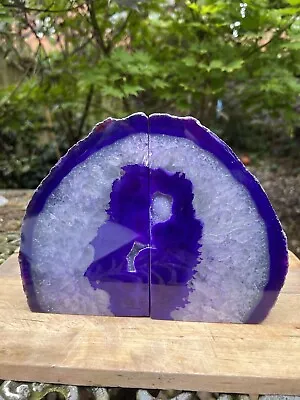 £95.99 • Buy Agate Bookends Large Heavy Blue Purple Colour Pair AAA+ 2970g 14