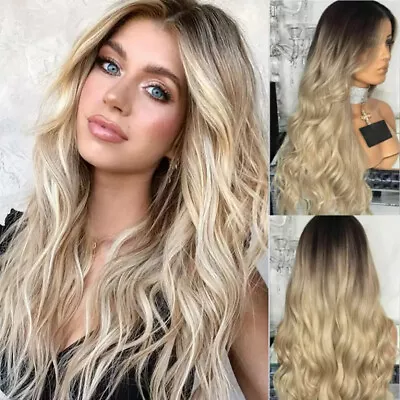 UK 28  Women Ladies Long Blonde Ombre Curly Wigs Natural Full Wavy Hair Wig • £8.59