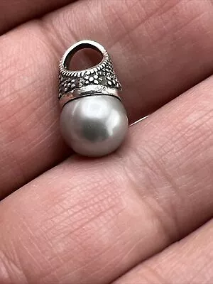 Tahitian 925 Sterling Silver Marcasite Pearl Pendant 10MM • $23.50