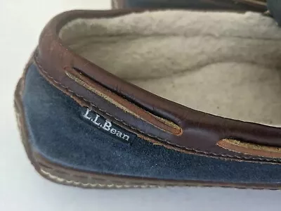 L.L. BEAN Hand Sewn Fleece Lined Slippers Mocs Navy Suede Men's Size 11 M   • $31.99