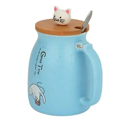 £7.69 • Buy 420ML Cat Cute Ceramic Coffee Mug Tea Milk Water Cup Handle + Spoon + Lid Uk