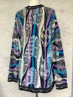 Vintage 90s Coogi Sweater Mens Large Blue Purple Paisley Cotton Hip Hop Biggie • $300