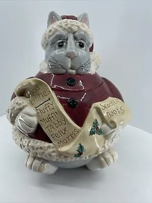 Santa Cat Cookie Jar By Vicki Thomas Enesco 1999 • $35