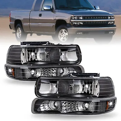 4Pcs Black Headlights+Bumper Lamp For 99-02 Chevy Silverado/00-06 Tahoe Suburban • $56.99