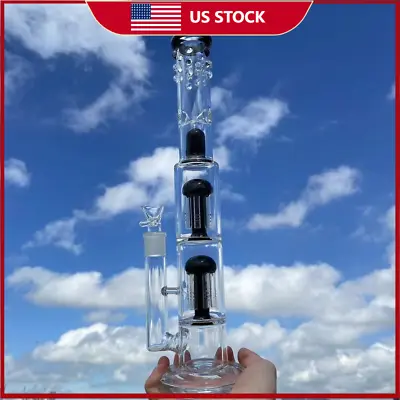 $37.99 • Buy 16inch Black Thick Glass Bong Percolate Shisha Smoking Pipes Water Pipe Bubbler