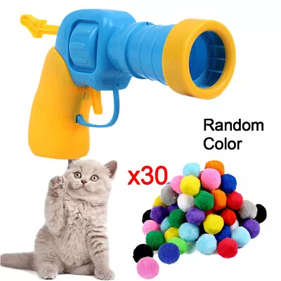 Stretch Plush Pom Poms Ball Cat Kitten Toy Gun Cat Toy Gun Shape Toy With Ball • £4.59