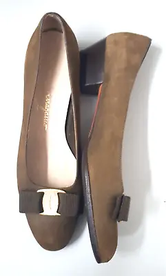 Salvatore Ferragamo Olive Brown Nubuck Leather Low Heels. Brand Size 7 • $48