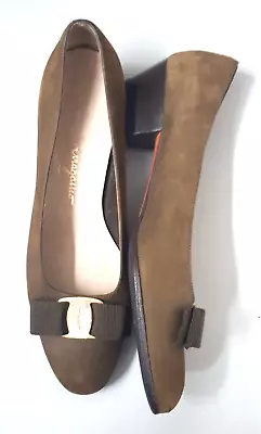 Salvatore Ferragamo Olive Brown Nubuck Leather Low Heels. Brand Size 7 • $48
