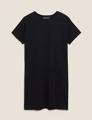 New Marks And Spencer Bright Black  Cotton Round Neck Oversized T Shirt Dress • £16.99