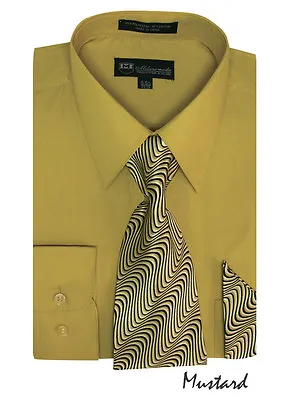 Men's Dress Shirt + Matching Tie + Handkerchief Set 25 Unique Colors Size 15~20 • $18.95