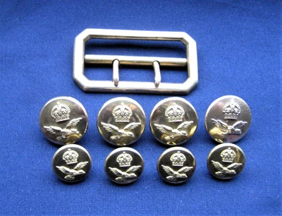 £9.99 • Buy Eight WWII Era RAF Officers Uniform Buttons & Belt Buckle - Firmin