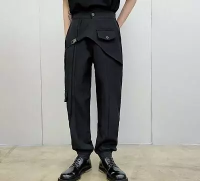 Men's Fashion Punk Gothic Buckle Strap Black Jogger Pants Youth Cargo Trousers  • $43.71