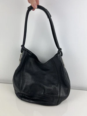 $69 • Buy Oroton Vintage Black Leather Shoulder Bag With Silver Detailing