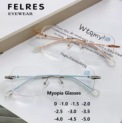 Women Anti Blue Light Myopia Nearsighted Glasses Rimless Retro Glasses New  • $10.79