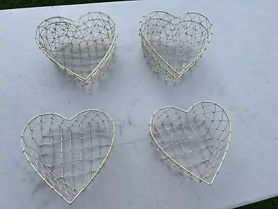 4 Heart Shaped  Wire Baskets Metal  Storage Basket Wire Food Fruit Home Decor • £16.75