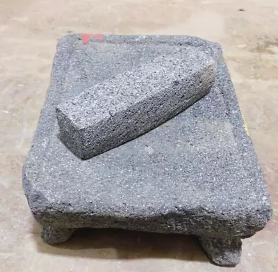 Antique Metate #52-Grinder-Rustic-Complete-Mexican-Primitive-9.5x12.5x5.5 • $229.97