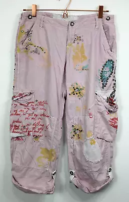 VTG Y2k Da Nang Beaded Embroidered Studded Cargos Pants Silk & Cotton Size S • $99.99