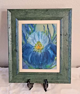 Blue Iris Original Signed Vintage Framed Oil Painting • $40