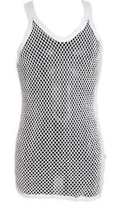 £4.99 • Buy Mens & Ladies String Mesh Vests, Black, White Fish Net Tank Tops, Hip Hop Cotton