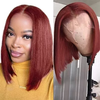 Mongolian Reddish Brown Bob Straight Lace Front Human Hair Wigs For Black Women • $88.15