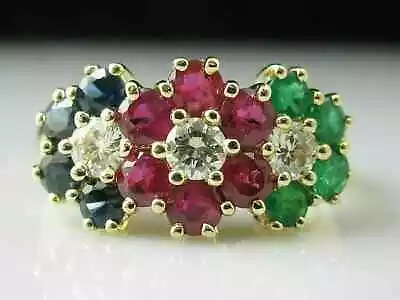 3.25 Ct Round Cut Simulated Multi Gemstone Band Ring 14K Yellow Gold Plated • $104.99