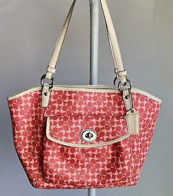Coach Chelsea Leah Signature Pink Handbag Purse F15135 Logo Turn Lock Med READ • $30