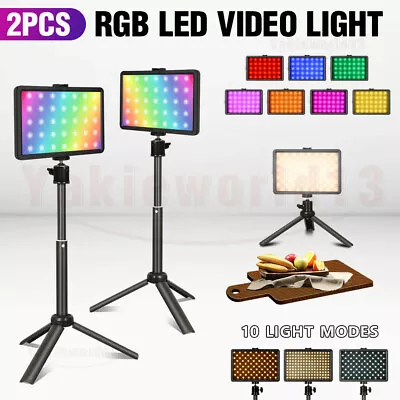 RGB Led Video Lighting Kit Adjustable Tripod Stand For Desktop Filming Streaming • $45.99