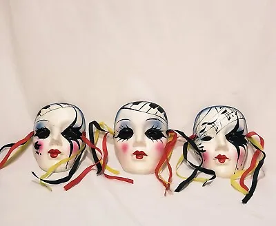 Set 3 Face Masks Mardi Gras Music Mask Painted Ceramic Decorative Wall Décor 5  • $24.99