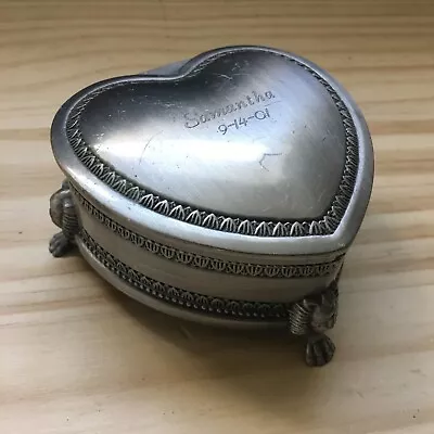 Heart Shape Pewter Metal Jewelry Box Lion Face & Paw Footed Monogrammed 3.5 W • $12.99