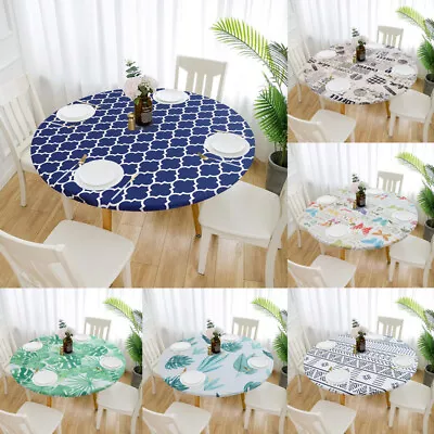 Fitted Round Table Cloth Elastic Tablecloth Oil Proof Waterproof Protector Cover • $11.08