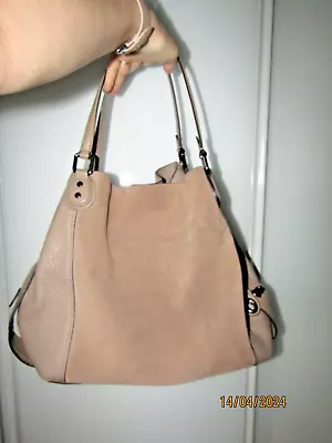 COACH - LARGE LEATHER Suede SHOULDER TOTE BAG Cream Nnude BEIGE • £34.99