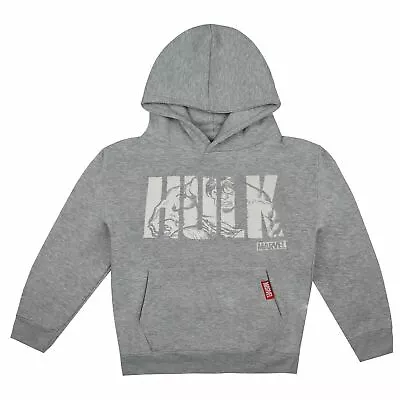 Marvel Kids Hoodie The Hulk Text Pullover Jumper Boys Girls Grey Official • £13.99