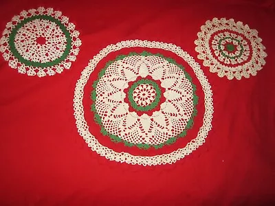 Vintage 3 Christmas Hand Crocheted Doilies 17   10    9  • $22.78