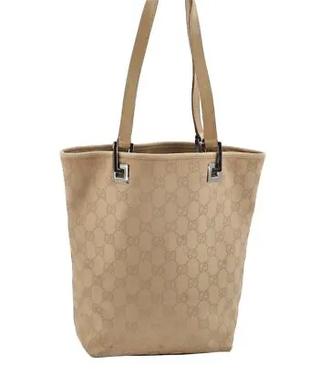 Authentic GUCCI Vintage Shoulder Tote Bag GG Canvas Leather 31244 Beige 2245I • $17.50