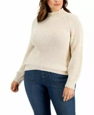 MSRP $57 Style Co Plus Size Nep Funnel-Neck Sweater White Size 2X • $15.59