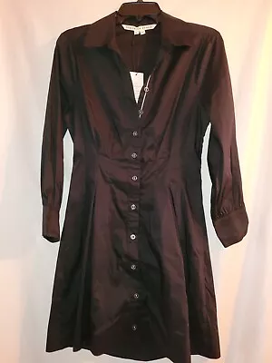 Veronica Beard Polina Button-Front Pleated Shirt Dress Black Size 6 NWT • $105