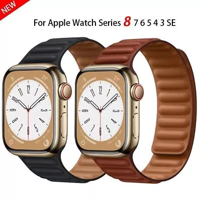 $13.82 • Buy For 41/ 45mm Apple Watch Series 8 7 6 5 4 3 2 Leather Link Band Magnetic Strap