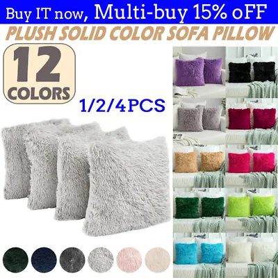 £10.85 • Buy Fluffy Pack Of 2/4PCS Square Cushion Covers Shaggy Set Scatter Sofa 18  X 18