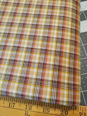 Vintage Lightweight Brown Tan Plaid Cotton Blend Doll Fabric BY THE HALF YARD • $6.99